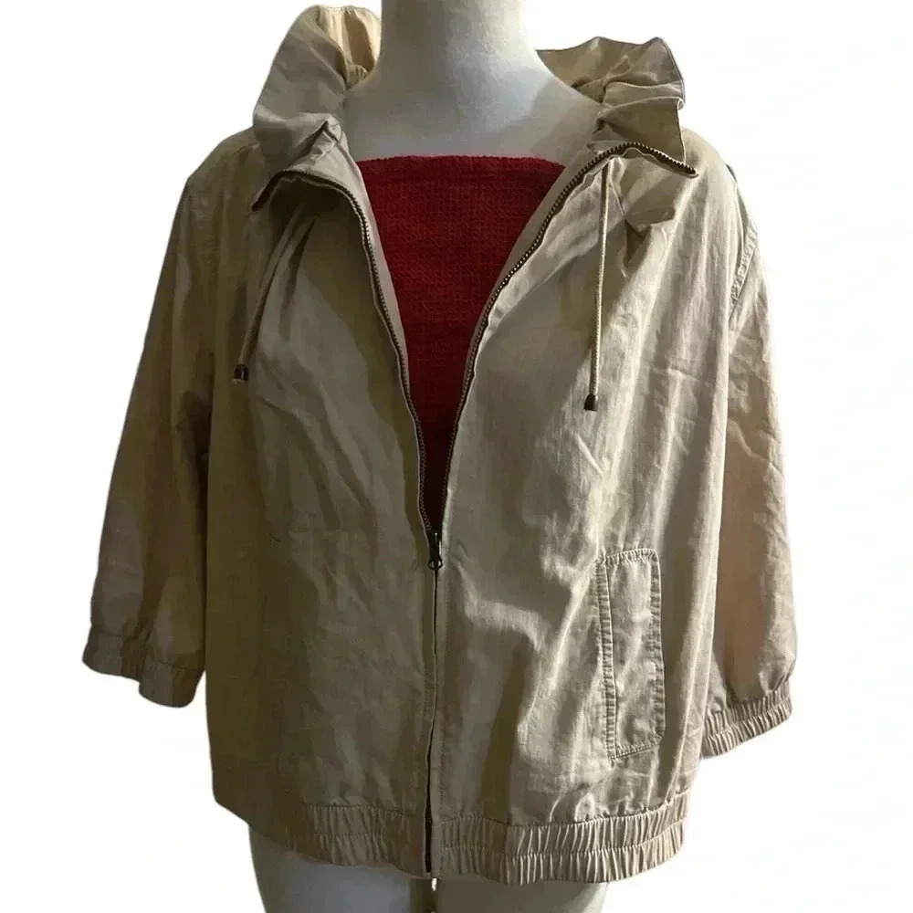 Old navy Crop jacket woman’s xlarge 3/4 sleeves,zip, ruffle collar - Picture 8 of 8